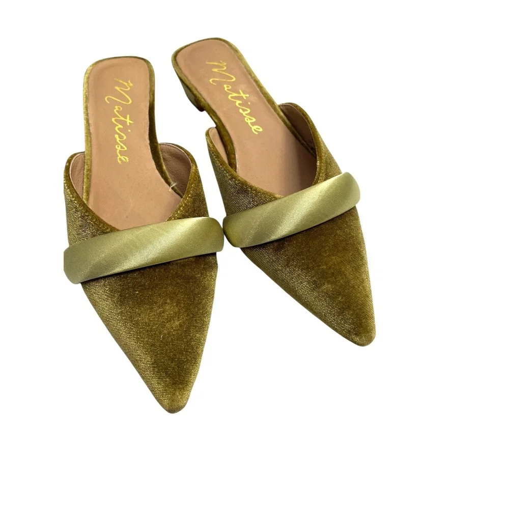 MATISSE Kellan velvet Kitten Heel Slip On Pointed Toe Mules Size 6 green chic - Picture 6 of 12